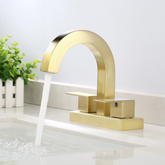 Brushed Brass Bathroom Faucet 4-Inch Centerset Brushed Gold Bathroom Sink Faucet Brass Construction (Supply Hose Included), L4118LF-BZ