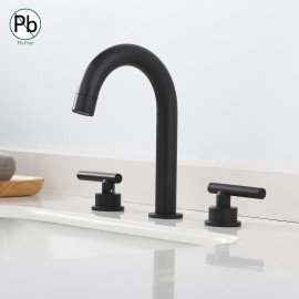 Bathroom 8 Inches Widespread Bathroom Sink Faucet with 3 Holes & 2 Handles & Supply Hoses, Black L4317ALF-BK