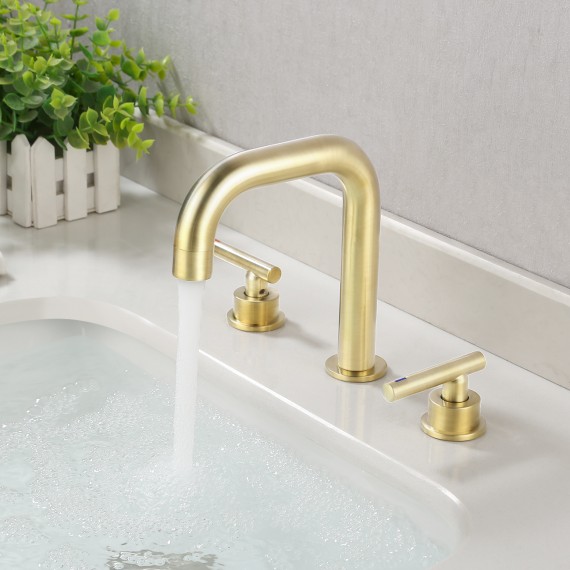 Widespread Bathroom Faucet 8 Inches Brushed Brass Bathroom Sink Faucet 3 Hole cUPC Certified Brass with Supply Hoses, L4317LF-BZ