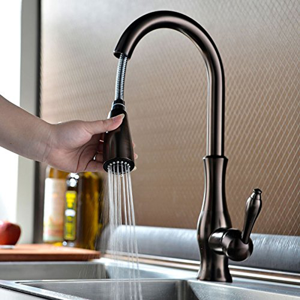 Kes Brass Kitchen Faucet Pull Down Sprayer Tall Pullout Bar Sink
