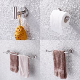Bathroom Hardware Set 4-Piece 24 Inch Double Towel Bar Towel Hook Toilet Paper Holder Hand Towel Holder Stainless Steel Brushed Finish, LA202-43