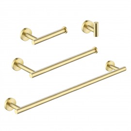 Bathroom Accessories Set SUS 304 Stainless Steel 4-Pieces Including Single Towel Bar Toilet Paper Holder Towel Holder Robe Hook No Drill Rustproof Wall Mount Brushed Brass Finish, LA20BZ-42