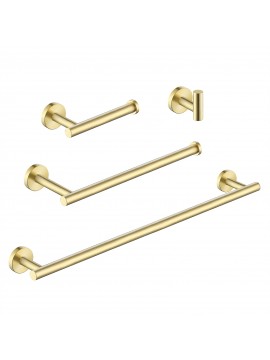 Bathroom Accessories Set SUS 304 Stainless Steel 4-Pieces Including Single Towel Bar Toilet Paper Holder Towel Holder Robe Hook No Drill Rustproof Wall Mount Brushed Brass Finish, LA20BZ-42