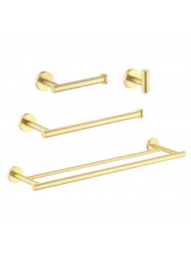 Brushed Brass Bathroom Hardware Set 4-Piece 24 Inch Double Towel Bar Toilet Paper Holder Hand Towel Holder Robe Hook No Drill Stainless Steel, LA20BZDG-43