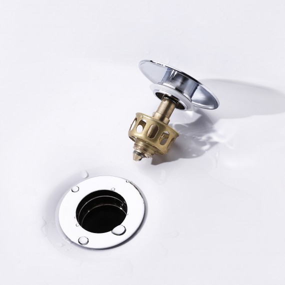 Bathroom Sink Drain with Strainer Basket Hair Catcher Anti Clog Pop Up Drain Stopper Vanity Vessel Sink without Overflow, Polished Chrome S2013D-CH
