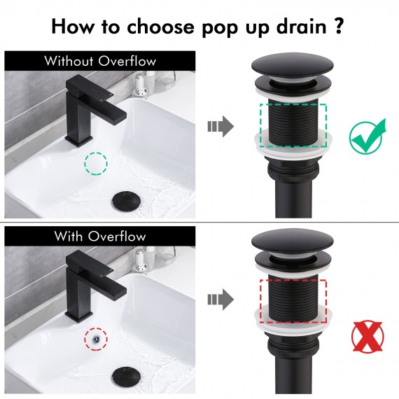 KES Pop Up Drain without Overflow with Detachable Hair Catcher Sink Drain Strainer for Bathroom Sink Drain Matte Black, S2018D-BK