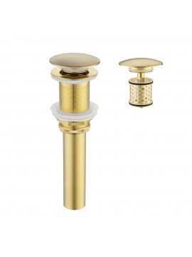 Pop Up Drain without Overflow with Detachable Hair Catcher Sink Drain Strainer for Bathroom Sink Drain Brushed Brass, S2018D-BZ