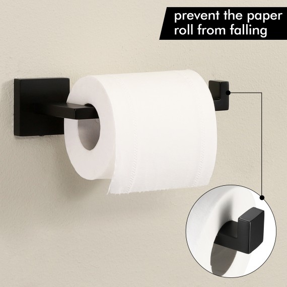 Bathroom Hardware Set Towel Ring Toilet Paper Holder Wall Mount, Matte Black, WMBAS001-BK