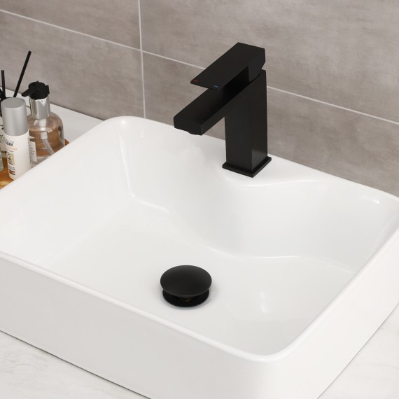 Bathroom Sink Drain Pop Up Drain Stopper Matte Black Brass & 304 Stainless Steel, WMBSD001D-BK