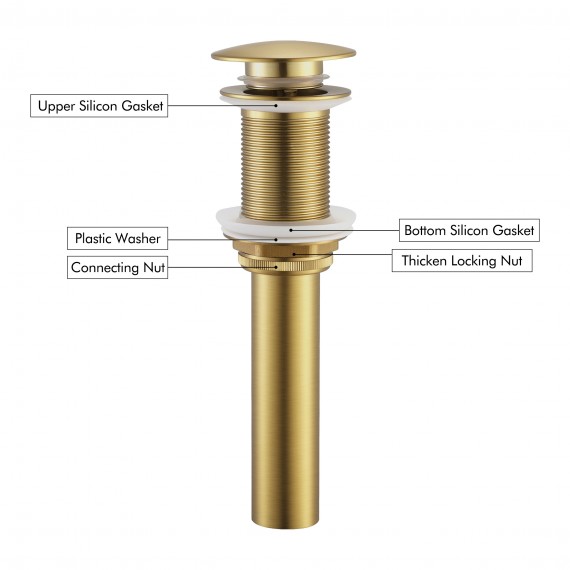 Bathroom Sink Drain, Pop Up Drain Stopper Without Overflow, Brushed Brass WMBSD001D-BZ
