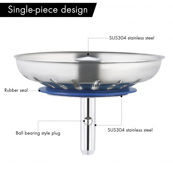 2 Pcs Kitchen Sink Strainer Rubber Waste Plugs Drain Catches SUS304 Stainless Steel Silver, WMKSS001-P2