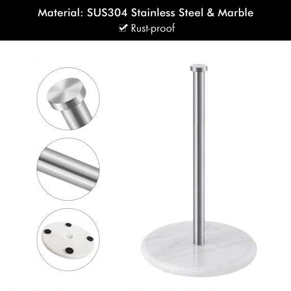 Paper Towel Holder White Marble Countertop Standing Tissue Roll Holder Brushed Finish WMPTH002BS