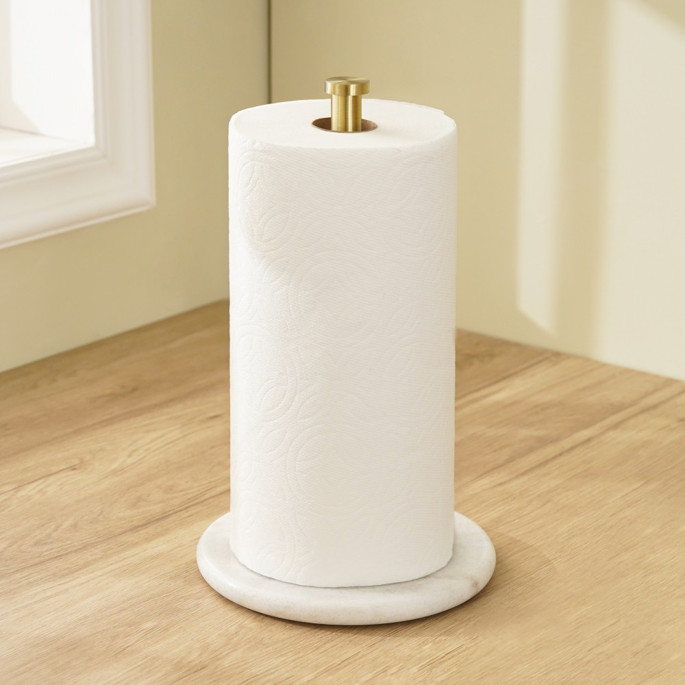 Gold Paper Stand with Marble Base Vertical Paper Towel Rack Modern Paper  Towel Holder Roll Toilet Countertop Kitchen A 