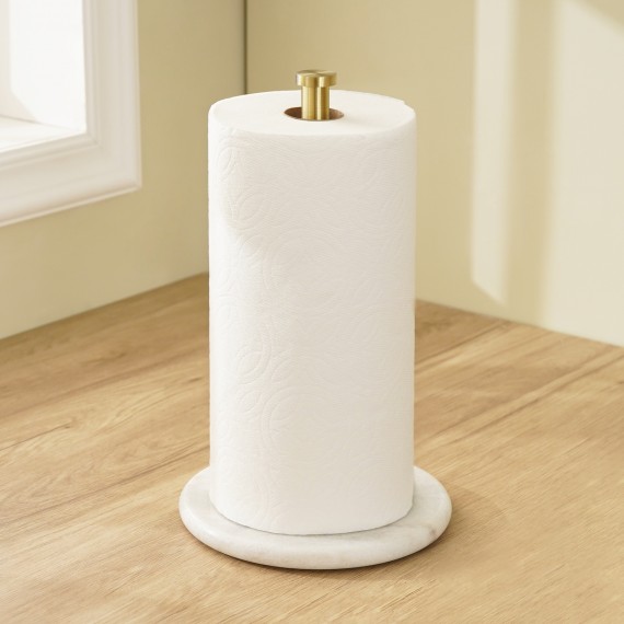 Gold Paper Towel Holder Marble Unique Countertop Stand Modern Brushed Brass WMPTH002BZ