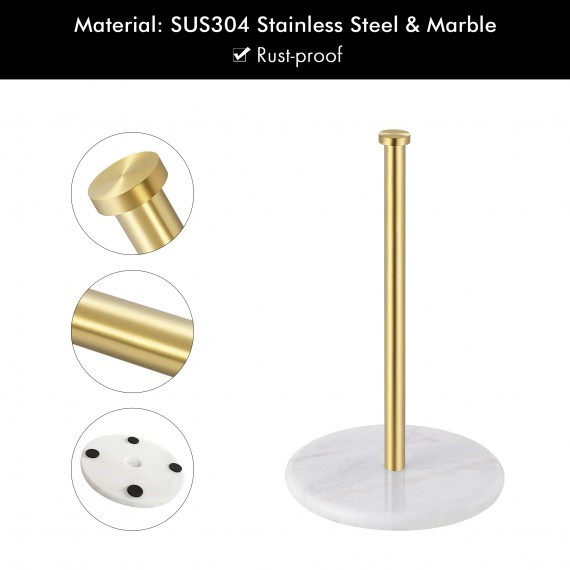 Gold Paper Towel Holder Marble Unique Countertop Stand Modern Brushed Brass WMPTH002BZ