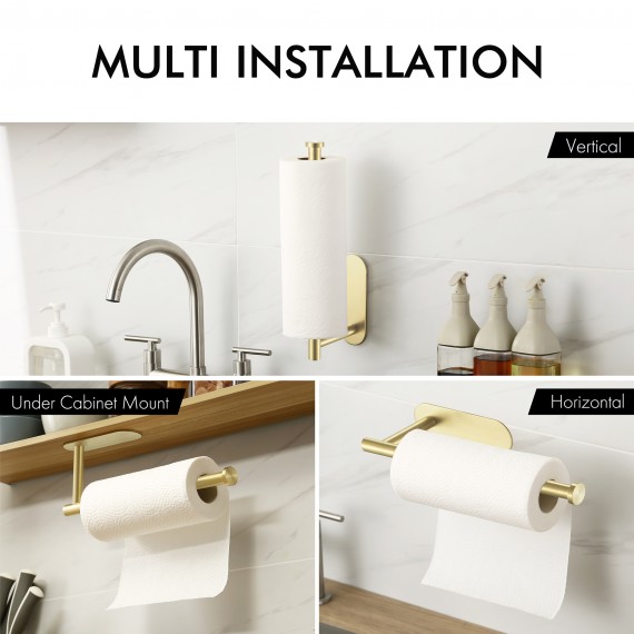 Self Adhesive Paper Towel Holder for Kitchen Brushed Gold SUS304 Stainless Steel, WMPTH003S30-BZ