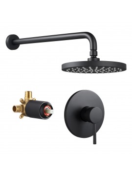 KES Shower Faucets Sets Complete Rain Shower Head Shower Valve and Trim Kit Wall Mount Pressure Balance Black Shower System, XB6202-BK