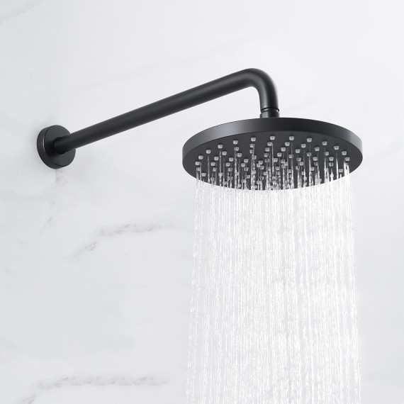 KES Shower Faucets Sets Complete Rain Shower Head Shower Valve and Trim Kit Wall Mount Pressure Balance Black Shower System, XB6202-BK