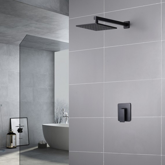 KES Black Shower Faucet Shower Valve Rain Shower Head Shower Faucets Sets Complete Pressure Balance Shower System, XB6210-BK