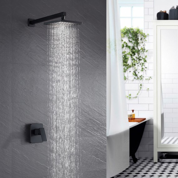 Bathroom Shower System with Rain Shower Head, Black XB6210-BK