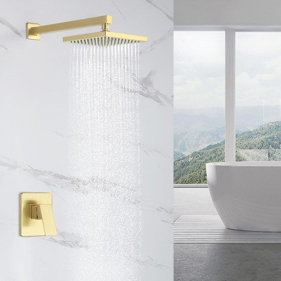 Bathroom Shower System with Rain Shower Head, Brushed Brass XB6210-BZ