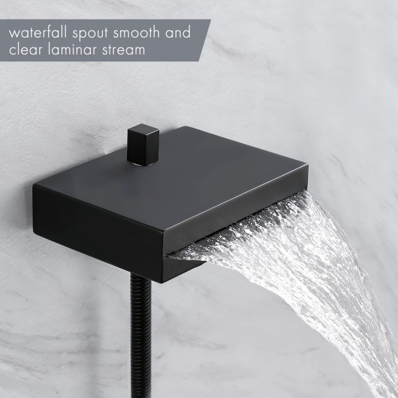 Bathroom Wall Mounted Bathtub Faucet with Shower Head Hand-Held Tub Faucet & Waterfall Faucet, Matte Black XB6220-BK