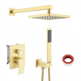 Shower System Shower Faucets Sets Complete Rain Shower Head with Handheld Gold Shower Faucet Shower Valve And Trim Kit Brushed Brass Finish, XB6223-BZ