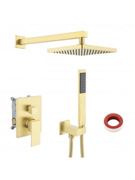 Shower System Shower Faucets Sets Complete Rain Shower Head with Handheld Gold Shower Faucet Shower Valve And Trim Kit Brushed Brass Finish, XB6223-BZ