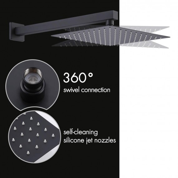 Shower Faucets Sets Complete Matte Black Shower System 10 Inches Rain Shower Head with Handheld Shower Valve and Trim Kit Pressure Balance, XB6230-BK