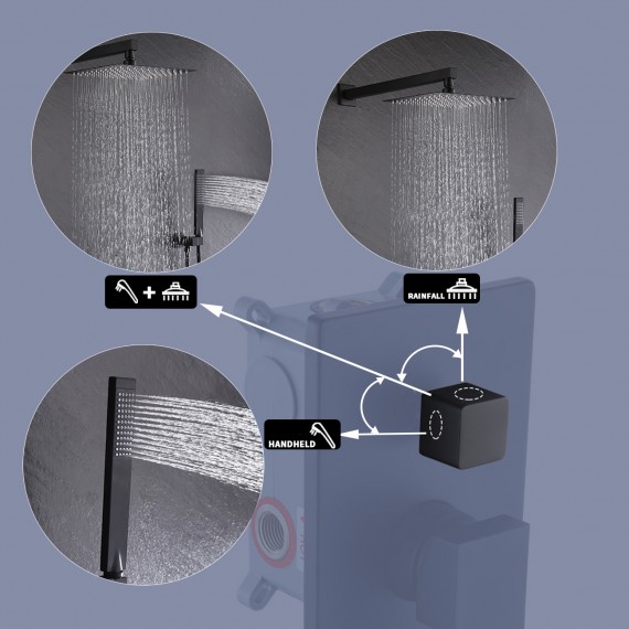 Bathroom Shower System with 10 Inches Rain Shower Head & Handheld Shower, Matte Black XB6230-BK