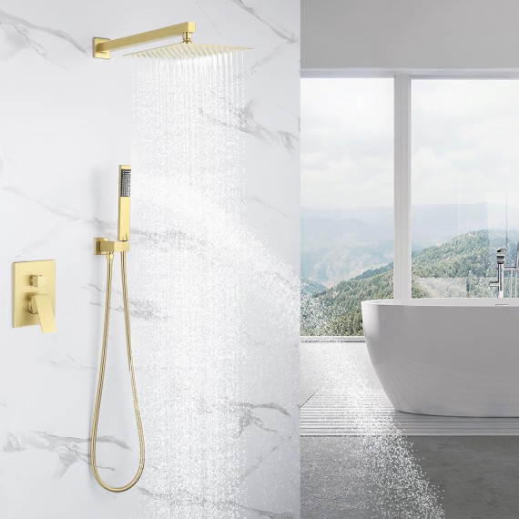 Bathroom Shower System with 10 Inches Rain Shower Head & Handheld Shower, Brushed Brass XB6230-BZ