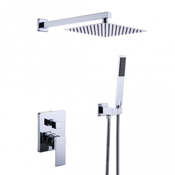 Bathroom Shower System with 10 Inches Rain Shower Head & Handheld Shower, Polished Chrome XB6230-CH