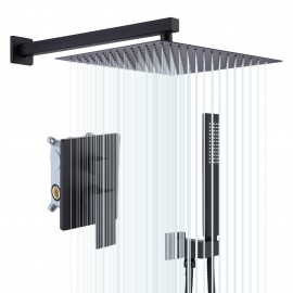 Shower System 12 Inch Rain Shower Head with Handheld Spray Shower Faucets Sets Complete Pressure Balance Shower Valve and Trim Kit Matte Black, XB6230S12-BK