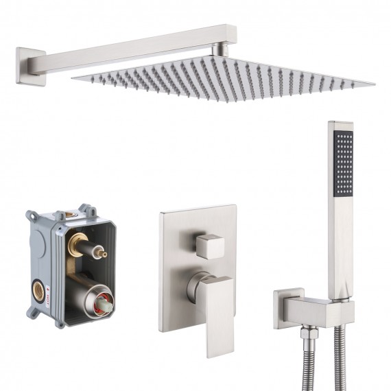 Bathroom Shower System with 12 Inches Rain Shower Head & Handheld Shower, Brushed Finish XB6230S12-BN