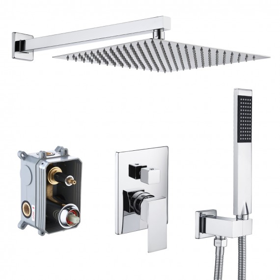 Bathroom Shower System with 12 Inches Rain Shower Head & Handheld Shower, Polished Chrome XB6230S12-CH