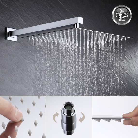 Bathroom Shower System with 12 Inches Rain Shower Head & Handheld Shower, Polished Chrome XB6230S12-CH