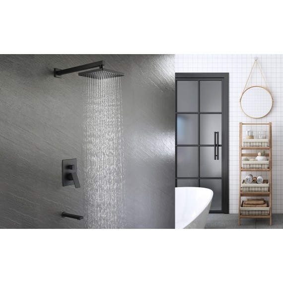 Bathroom Shower System Tub and Shower Faucet with Rain Shower Head, Matt Black XB6233-BK
