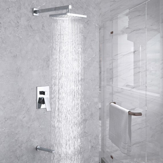 Shower System with Tub Spout Rain Shower Head Tub Faucet Shower Faucet Set Polished Finish, XB6233-CH