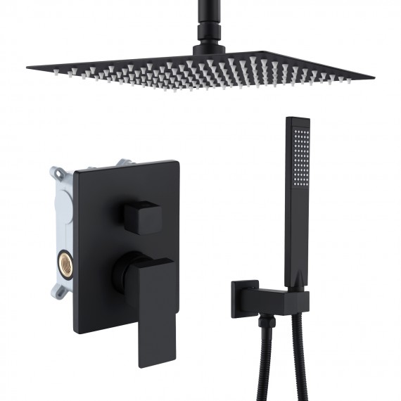 Ceiling Shower Head Shower System 10 Inches Rain Shower Faucet Set Shower Valve and Trim Kit Matte Black, XB6235-BK