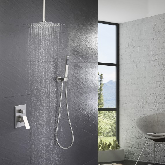 Ceiling Shower Head Shower System 10 Inches Rain Shower Faucets Sets Complete Shower Valve and Trim Kit Brushed Finish, XB6235-BN