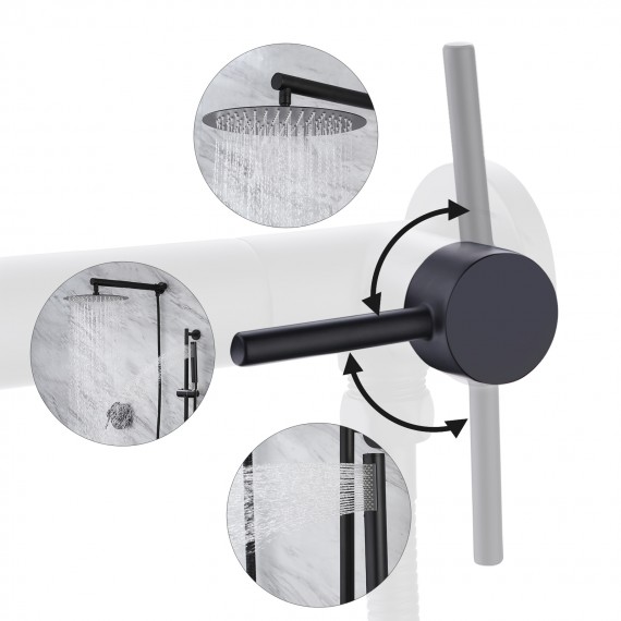 Bathroom Shower System with Complete 12 Inches Round Rainfall Shower Head & Handheld Shower Slide Bar, Matte Black XB6239S12-BK