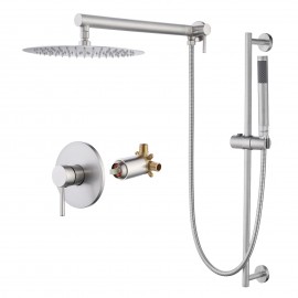 Rain Shower System 12 Inch Round Rainfall Shower Head with Handheld Shower Slide Bar Shower Faucets Sets Complete Including Rough-in Valve and Trim Kit Brushed Finish, XB6239S12-BN