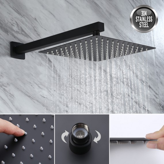 Tub and Shower Faucet Set Shower System with 10-Inch Rain Shower Head and Waterfall Tub Faucet Wall Mount Shower Valve and Trim Kit Included Matte Black, XB6240-BK