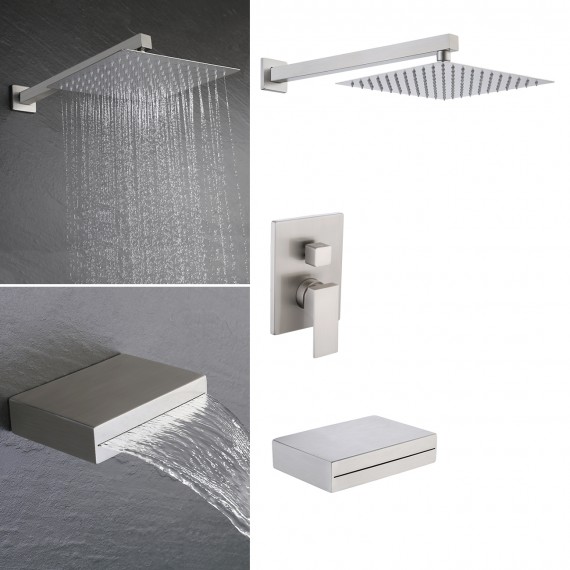 Bathroom Shower System with Waterfall Tub & 10 Inches Rain Shower Head, Brushed FinishXB6240-BN