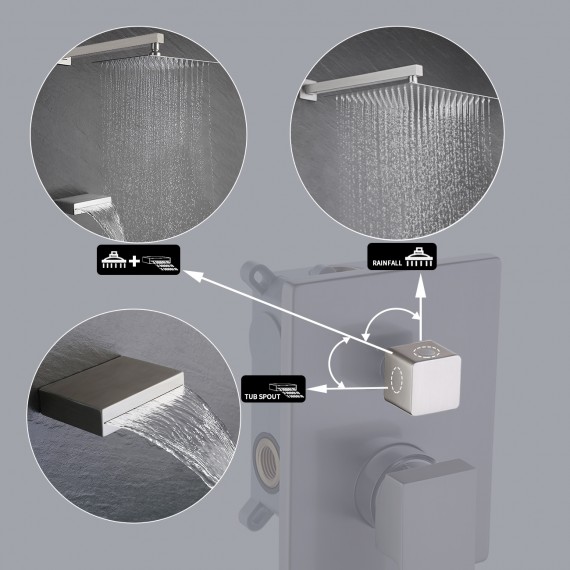 Bathroom Shower System with Waterfall Tub & 10 Inches Rain Shower Head, Brushed FinishXB6240-BN