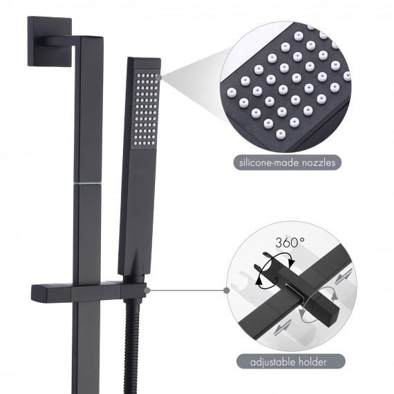 Bathroom Shower System with Complete 12 Inches Rain Shower Head & Handheld Spray Shower Slide Bar, Matte Black XB6250S12-BK