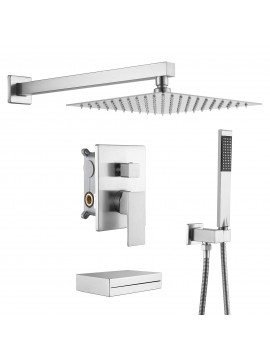 Bathtub Shower Faucet Set with Waterfall Tub Spout Shower System Pressure Balance 3-Function with 10 Inch Rain Shower Head, XB6305-BN