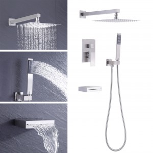 Bathroom Shower System with Waterfall Tub & 10 Inches Rain Shower Head & Handheld Shower 3-Funtions, Brushed Nickel XB6305-BN