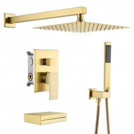 Bathroom Shower System with Waterfall Tub & 10 Inches Rain Shower Head & Handheld Shower 3-Funtions, Brushed Brass XB6305-BZ