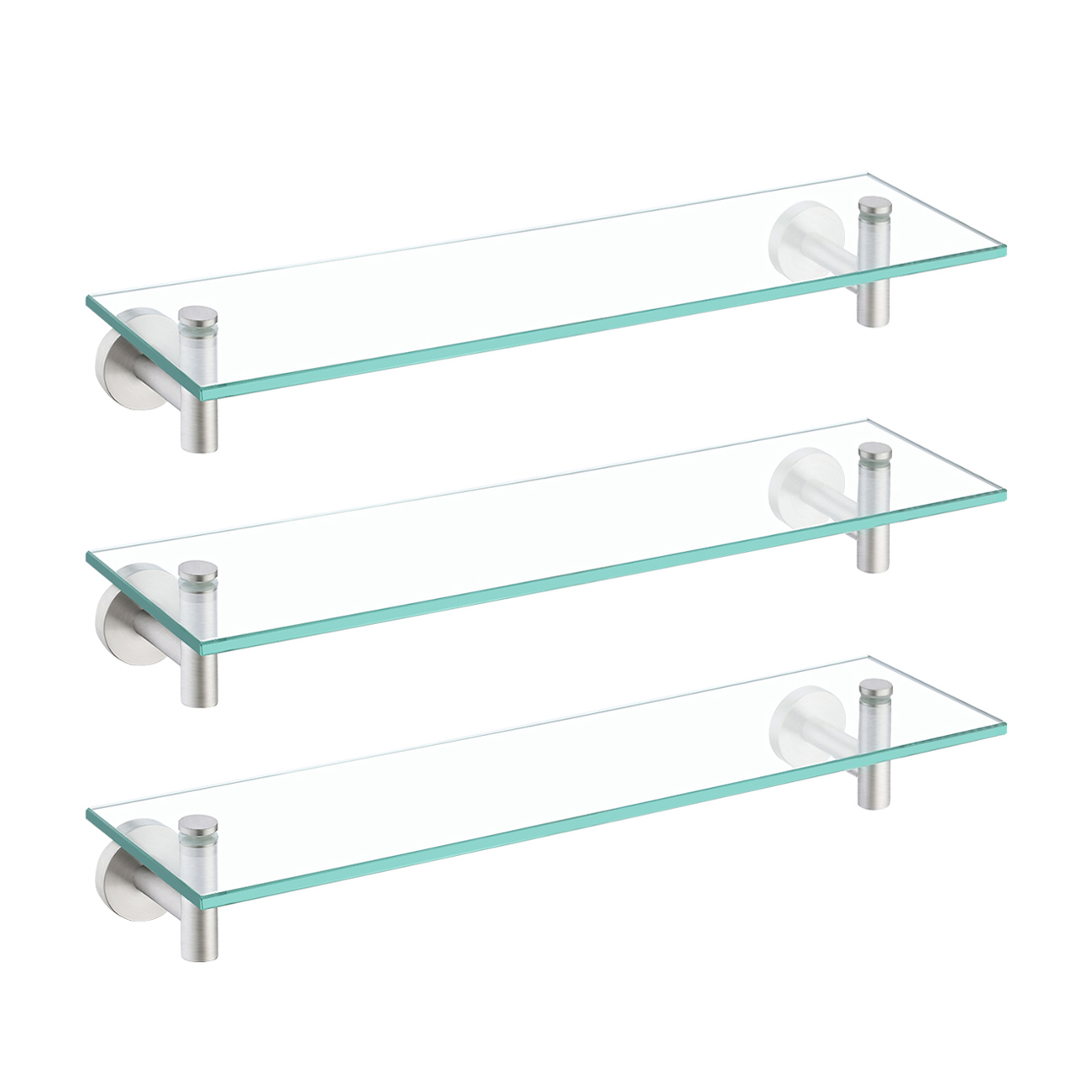 KES|Bathroom Glass Shelf Rectangular 20-Inch Floating Glass Shelves 2 Pack  with Rustproof Stainless Steel Brackets Wall Mounted Brushed Finish,  A2021-2-P2